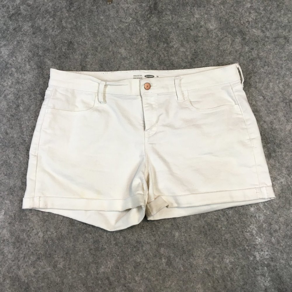 Old Navy Shorts 14 32 Women Semi Fitted Cuffed Mid Rise Jean Denim White Stretch